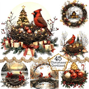 JPEG Aquarell Weihnachten Kardinal Clipart Bundle Weihnachtsszene Weihnachtskranz Sofortiger Download Papier Handwerk Junk Journal Scrapbooking