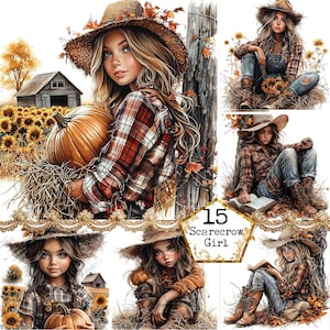 JPEG aquarelle ferme fille Clipart Bundle ferme scène Clipart cheveux tressés Clipart téléchargement immédiat papier artisanat indésirable Journal Scrapbooking