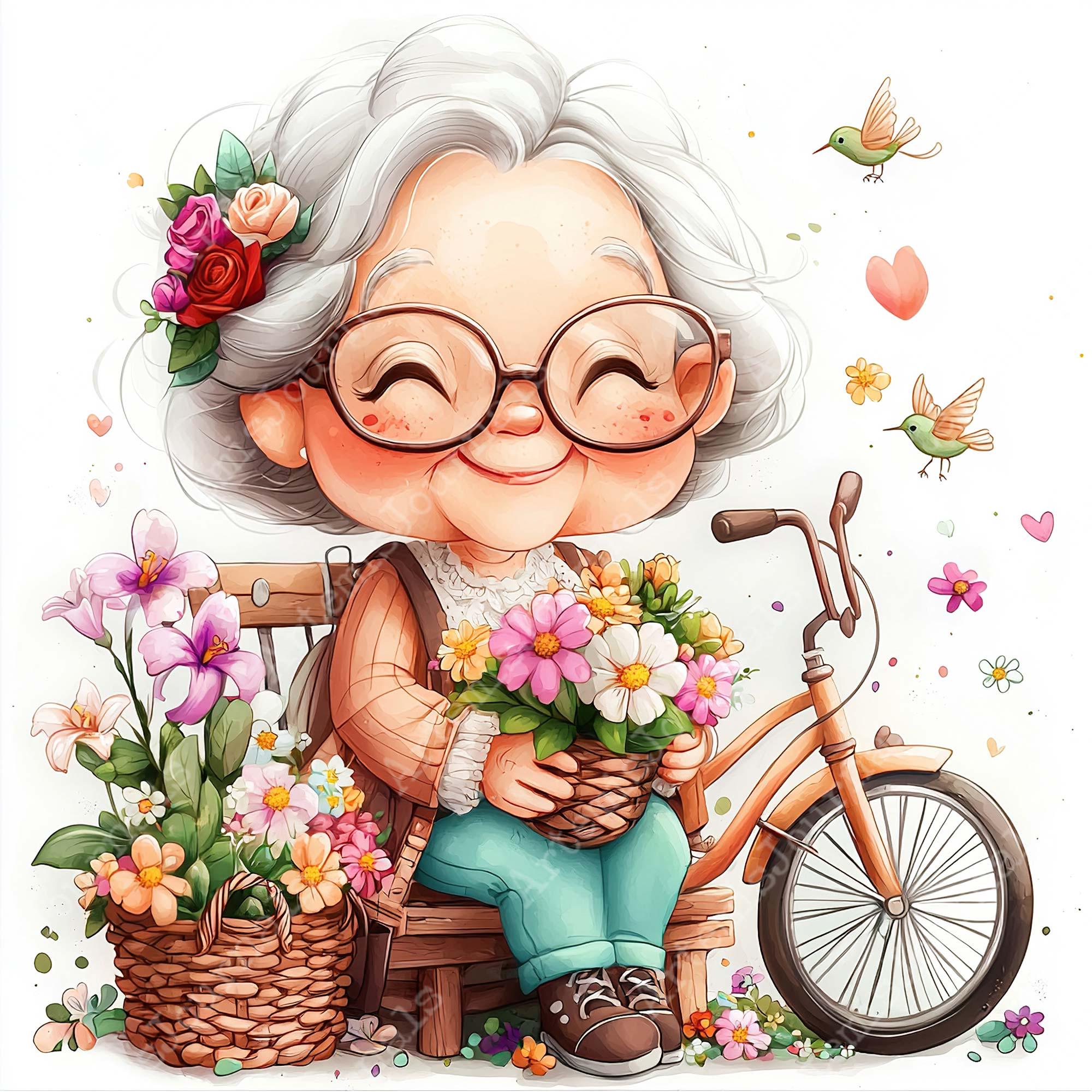 JPEG Watercolor Spring Granny Clipart Bundle Funny Floral Granny Spring ...