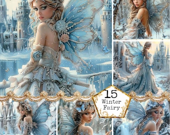 JPEG Icy Fairy Princess and her Castle Graphics Fantasy Images Commercial Use Instant Download Paper Crafts Junk Journal Scrapbooking