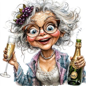 JPEG Watercolor Drinking Granny Clipart Bundle New Years Eve ...