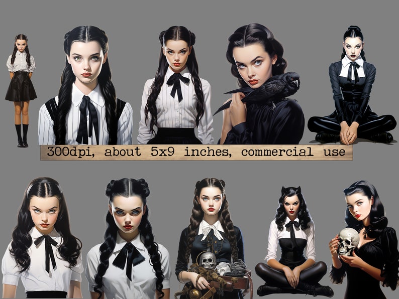 Goth Girl Clipart Bundle, Transparent PNG, Gothic Fashion Girl, Skulls, Potions, Wiccan PNG Scrapbook Junk Journal Paper Crafts Scrapbooking image 5