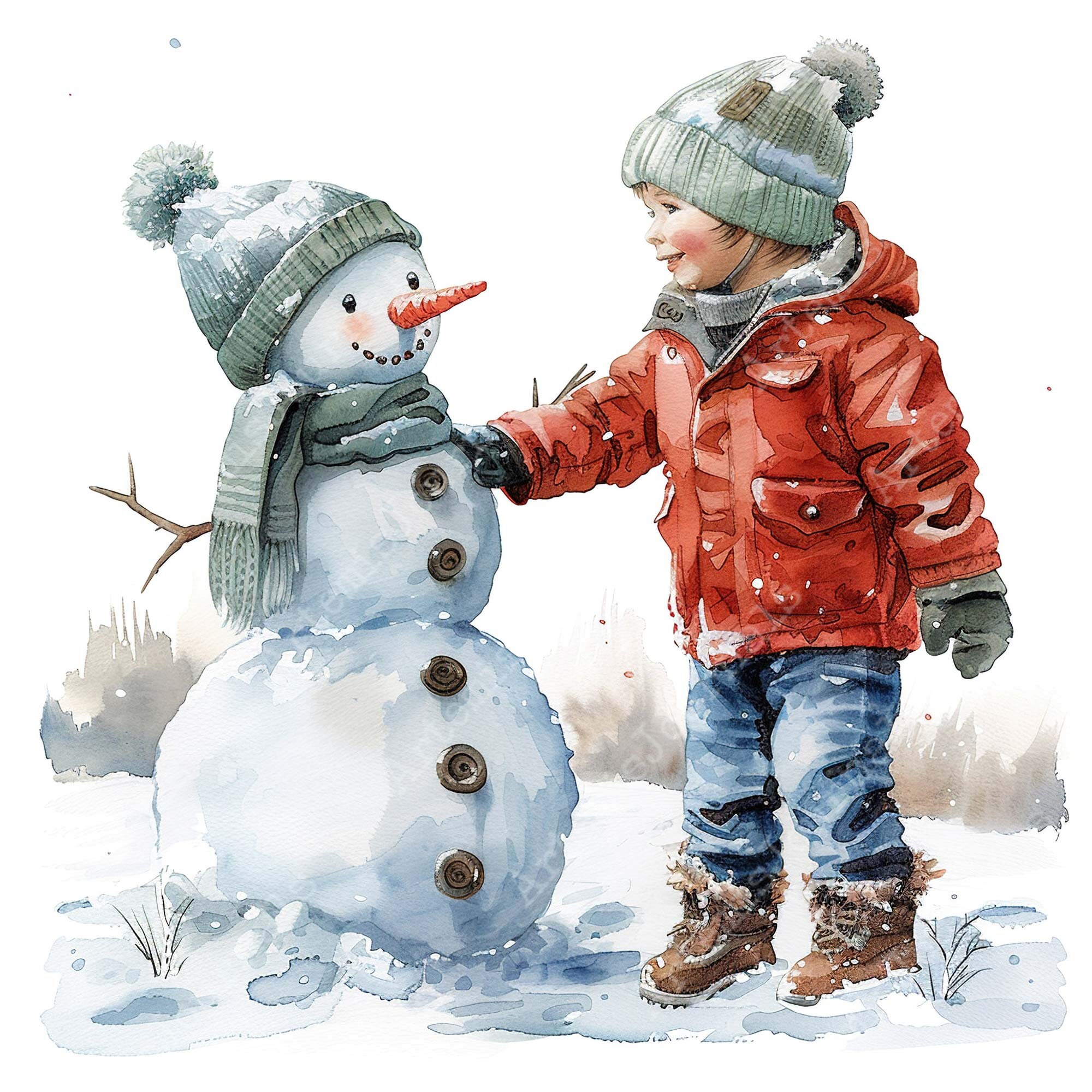JPEG Watercolor Little Child Building Snowman Clipart Bundle Snow ...