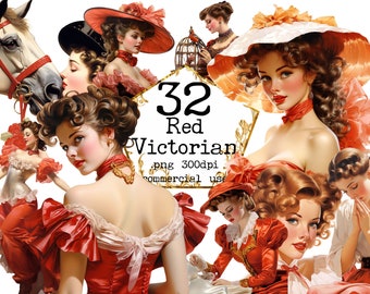Victorian Lady Clipart Bundle, Transparent PNG, Vintage PNG, Sewing PNG, Romantic Clipart Scrapbook Junk Journal Paper Crafts Scrapbooking