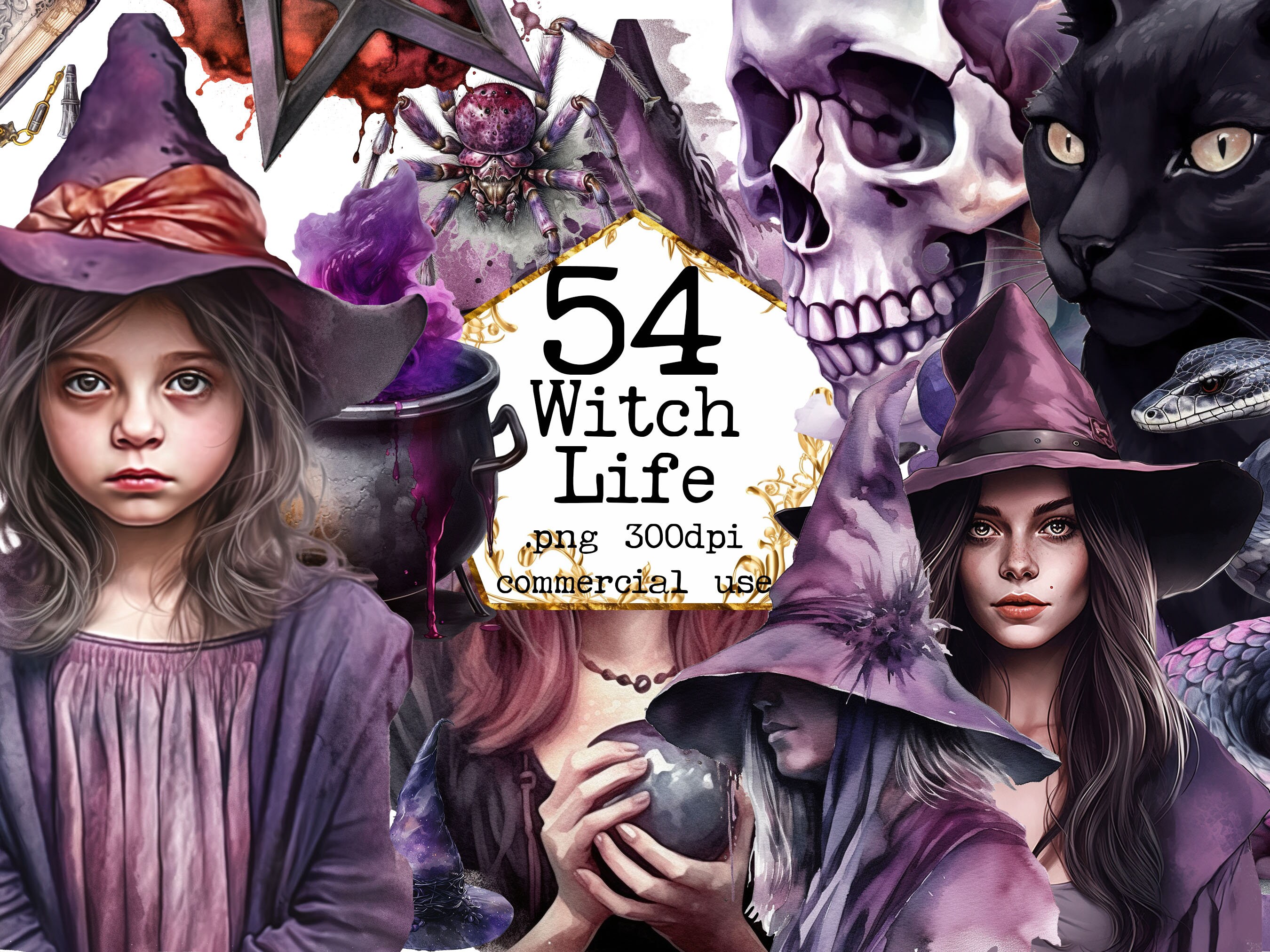 Watercolor Witch Clipart Magic Witch Clipart PNG Transparent - Etsy