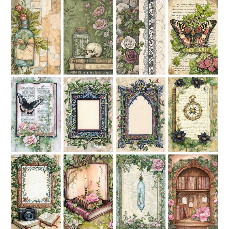 210 Secret Garden Junk Journal Kit, Vintage Scrapbook Printable, Floral ...