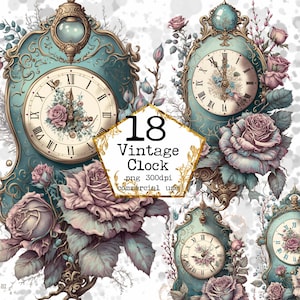 PNG Orologio vintage Clipart in PNG, illustrazioni antiche di orologi per parete Download istantaneo Artigianato in carta Junk Journal Scrapbooking