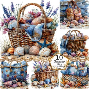 PNG Aquarela Saco De Praia Clipart PNG Uso Comercial Verão Clipart Download instantâneo Papel Artesanato Junk Journal Scrapbooking