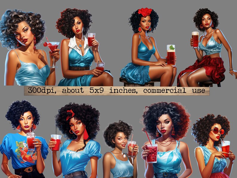 K&ouml;nnte beinhalten: Eine digitale Illustration von sieben Frauen mit verschiedenen Frisuren und Outfits. Jede Frau h&auml;lt ein Glas mit einem roten Getr&auml;nk. Die Frauen l&auml;cheln alle und schauen in die Kamera. Der Hintergrund ist ein grauer Farbverlauf.