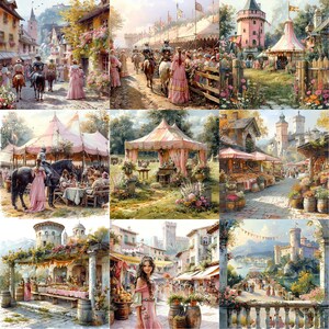 Watercolor Medieval Jousting Clipart Bundle JPEG Vintage Clipart ...