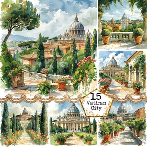 Pacchetto Clipart Città del Vaticano JPEG Download istantaneo Clipart religioso Clipart italiano Uso commerciale Artigianato di carta Junk Journal Scrapbooking