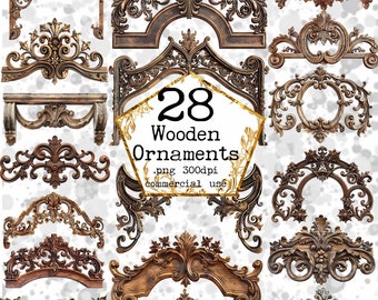 Wooden Corners Clipart Bundle borders PNG Ornaments Clipart Vintage Antique Corner Instant Download Paper Crafts Junk Journal Scrapbooking