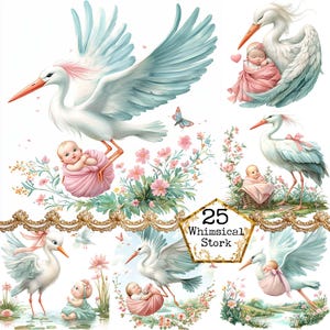 JPEG aquarel ooievaar baby clipart bundel kwekerij clipart baby shower kaart maken Instant Download papier ambachten ongewenste dagboek scrapbooking