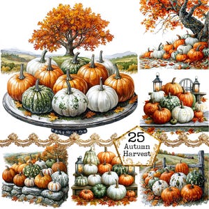 JPEG JPEG Fall clipart - Watercolor pumpkin harvest farm Halloween autumn garden pumpkin harvest JPEG Paper Crafts Junk Journal Scrapbooking