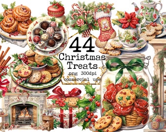 PNG Christmas Treats Clipart Bundle Cake PNG Tea Kettle  Pie Cookie Mistletoe Cookie Box Vase Christmas Elements Junk Journal Scrapbooking