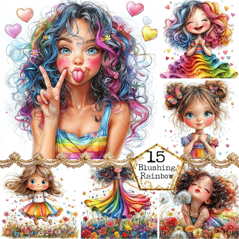 a drawing of a girl with rainbow hair