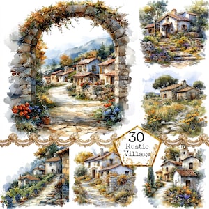 JPEG Watercolor Rustic Village clipart Bundle Cottagecore Clipart Overgrown Village Instant Download Paper Crafts Junk Journal Scrapbooking