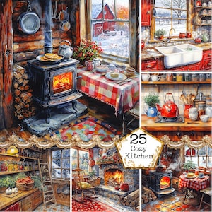JPEG Shabby Chic Rustic Wooden Kitchen Clipart Bundle High Quality Watercolor JPGs Instant Download Paper Crafts Junk Journal Scrapbooking