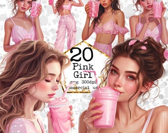 PNG Fashion Girl Watercolor Clipart Bundle Girl Boss Clipart Boss Lady PNGPink Girl Clipart Paper Crafts Junk Journal Paper Crafts