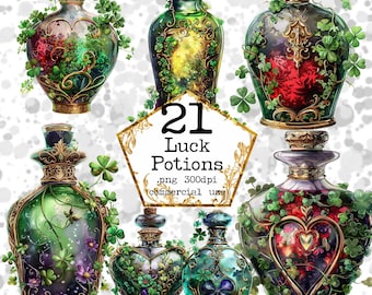 Luck Potions Clipart Bundle Watercolor clipart St Patrick's Clipart Commercial Use Instant Download Paper Crafts Junk Journal Scrapbooking