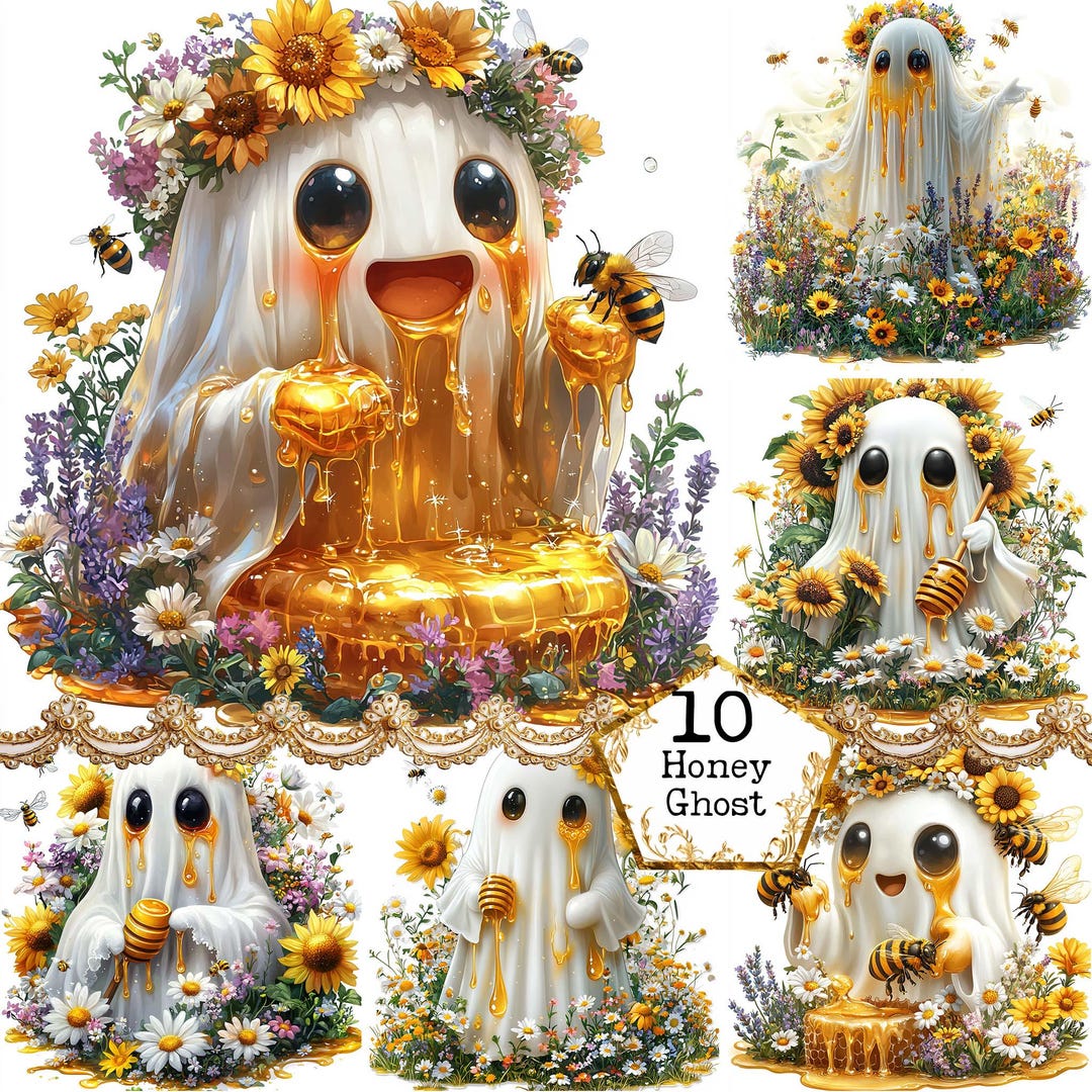 JPEG Honey Bee Ghost Clipart Bundle Cute Ghost Clipart Commercial Use ...