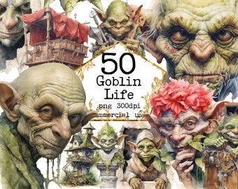 Watercolor Goblin Bundle Clipart - fantasy watercolor, transparent PNG, commercial use. Scrapbook, Junk Journal, Paper Crafts Scrapbooking