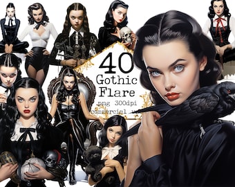 Pacchetto di clipart di ragazze gotiche, PNG trasparenti, ragazze alla moda gotica, teschi, pozioni, scrapbooking di carta per scrapbooking con PNG wiccan