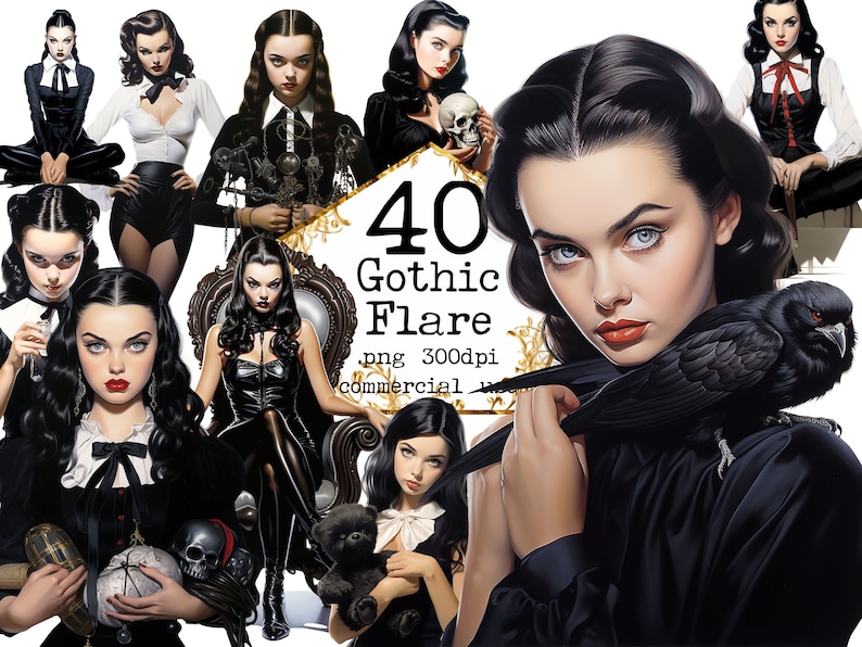 Goth Girl Clipart Bundle, Transparent PNG, Gothic Fashion Girl, Skulls, Potions, Wiccan PNG Scrapbook Junk Journal Paper Crafts Scrapbooking image 1