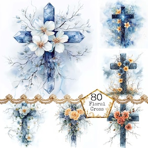JPEG Acquerello Floreale Croce Mistica Clipart Bundle Clipart Cristiana Clipart Religione Download Istantaneo Carta Artigianato Junk Journal Scrapbooking