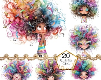 JPEG Whimsical Girl Clipart Bundle Quirky Girl Rainbow Girl Clipart Instant Download Paper Crafts Junk Journal Scrapbooking
