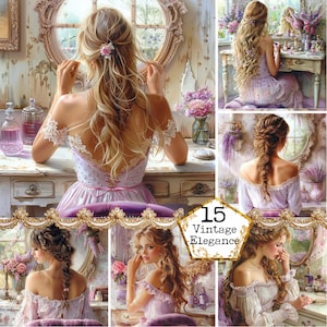 JPEG Shabby Chic Lady at the Mirror JPEG Boudoir Clipart Boudoir Commercieel gebruik Lady Instant Download Paper Crafts Junk Journal Scrapbooking