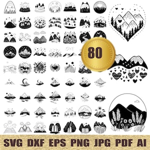 80 Mountains svg, dxf, eps, ai, pdf, jpg, png MOUNTAIN Clipart, Mountain svg cut files for Cricut, Mountain Silhouette Svg Commercial Use