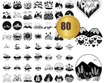 80 montañas svg, dxf, eps, ai, pdf, jpg, png Clipart de MONTAÑA, archivos de corte svg de montaña para Cricut, silueta de montaña Svg para uso comercial