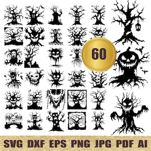 60 Spooky Tree svg, dxf, eps, ai, pdf, jpg png Dead Trees Bundle Svg Halloween Decor Halloween Laser Cut Files Halloween Trees svg Bare tree