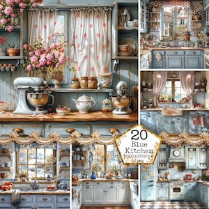 JPEG Shabby Chic Rustic Blue Kitchen Clipart Bundle High Quality Watercolor JPGs Instant Download Paper Crafts Junk Journal Scrapbooking