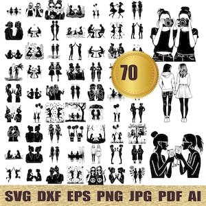 70 親友 svg、dxf、eps、ai、pdf、jpg、png 友情シルエット カットファイル 印刷可能なベクター 商用利用 即時ダウンロード 親友