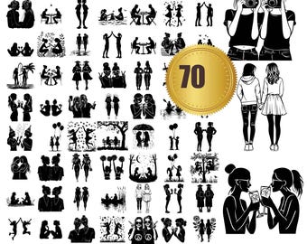 70 親友 svg、dxf、eps、ai、pdf、jpg、png 友情シルエット カットファイル 印刷可能なベクター 商用利用 即時ダウンロード 親友