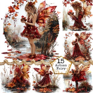 JPEG Bundle de cliparts fée lac automne forêt fée magique fantastique des cliparts Téléchargement instantané Artisanat en papier Journal indésirable Scrapbooking