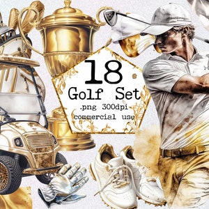 Golf acuarela paquete deporte arte conjunto bola scrapbooking png gráficos acuarela ilustración clip art guante coche palo golfista uso comercial