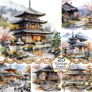 JPEG Vintage Japanese House JPEG Download istantaneo sfondo digitale Garden Clipart Japan Clipart Paper Crafts Junk Journal Scrapbooking
