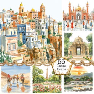 JPEG Watercolor India Clipart Bundle Country Clipart Landscape Clipart Asia City Instant Download Paper Crafts Junk Journal Scrapbooking
