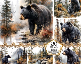Bear and Mountain Forest Clipart Bundle JPEG Commercial Use Printable Backgrounds Instant Download Paper Crafts Junk Journal Scrapbooking