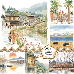 JPEG Watercolor China Clipart Bundle Country Clipart City Clipart Landscape Clipart Instant Download Paper Crafts Junk Journal Scrapbooking