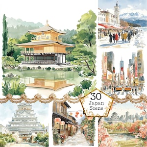 JPEG Acquerello Giappone Clipart Bundle Clipart asiatico Clipart paese Clipart isola Download immediato Artigianato di carta Giornale spazzatura Scrapbooking