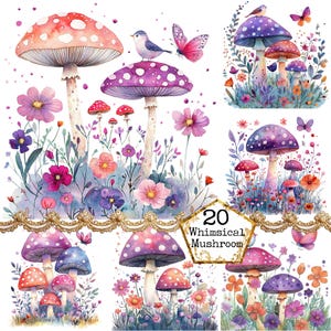 PNG + JPEG aquarelle champignon magique Clipart Bundle forêt champignons fée Clipart Téléchargement instantané papier Artisanat indésirable Journal Scrapbooking