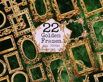 Imágenes prediseñadas de marcos antiguos dorados en formato PNG. Paquete de imágenes prediseñadas de marcos de diversas formas. Imágenes prediseñadas de marcos victorianos vintage. Manualidades en papel, diario basura, álbumes de recortes.