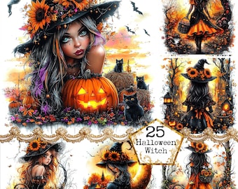 JPEG Halloween Hexe Clipart Bundle Pixie Hexe Wald Hexe Halloween Clipart Sofortiger Download Papier Handwerk Junk Journal Scrapbooking
