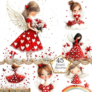 Paquete de imágenes prediseñadas de ángeles de San Valentín con acuarela en formato JPEG, imágenes prediseñadas de corazones lindos, descarga instantánea, manualidades con papel, diario basura, álbumes de recortes