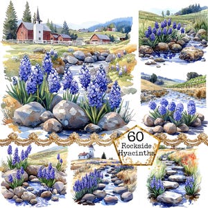 JPEG Watercolor Hyacinths Clipart bundle Spring Flower Clipart Spring Clipart Flower Instant Download Paper Crafts Junk Journal Scrapbooking