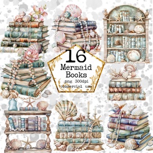 PNG Aquarela Sereia Livros Clipart Pacote Náutico Clipart Aquarela PNG Download instantâneo Papel Artesanato Junk Journal Scrapbooking
